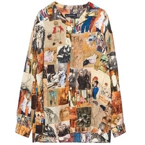 Y/Project Unisex Oversized Camp-Collar Painting-Print Viscose Shirt L/XL